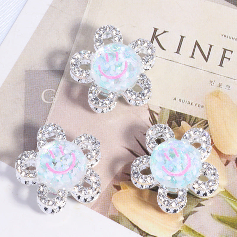 Wholesale 3D Smiley Flower Full Diamond Crystal Ball Straight Hole Beads DIY Accessories